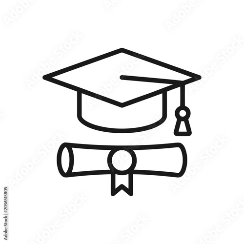 Graduation cap and diploma scroll icon vector illustration of academic hat and certificate symbol for education and university concepts
