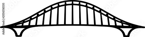 Arched suspension bridge silhouette vector illustration architectural landmark icon for urban engineering.
