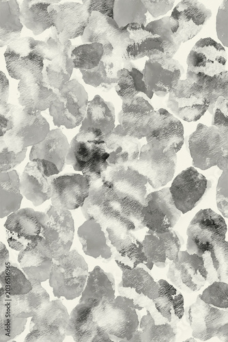 Abstract monochrome watercolor seamless pattern. Grey hand-painted brush strokes and animal print style texture for fabric and textile design.