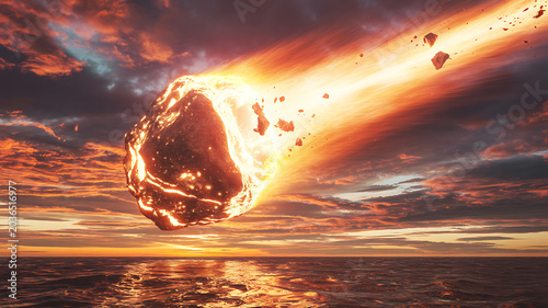 a cinematic wide angle photograph capture of a meteorit heat the earth