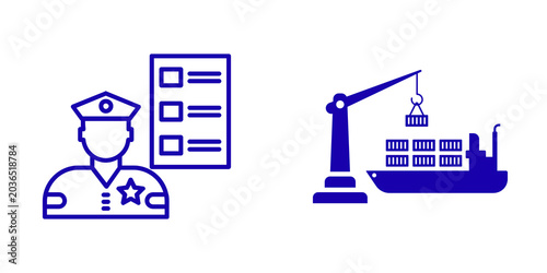 Tableau sur toile Customs Officer and Cargo Ship Icons isolated on transparent background