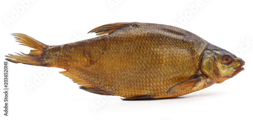 Smoked bream fish on a white background.