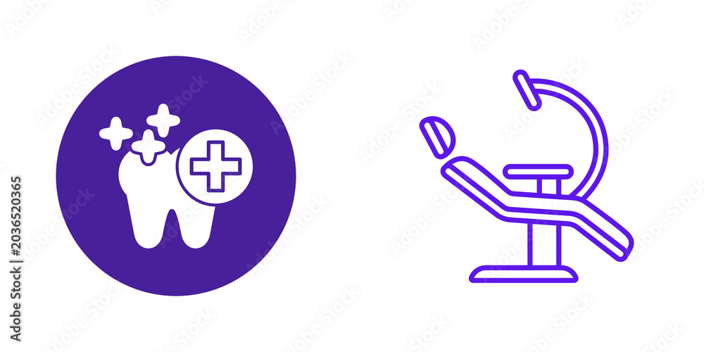 Fototapeta premium Dental care and dentist chair icons isolated on transparent background