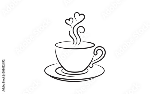 Coffee Cup Line Art Illustration with Heart Shaped Steam