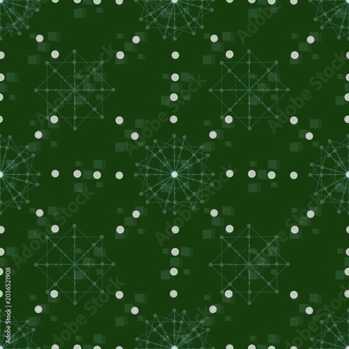 Bild auf Leinwand Seamless pattern with digital network node structures and circular elements in dark green