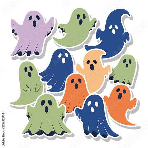 Foto colorful cartoon ghost stickers halloween.