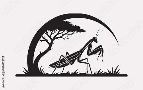 Minimalist Praying Mantis Insect Silhouette Icon