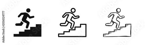 Canvastavla Person Running Up Stairs Icon Set Representing Success and Career Growth
