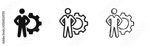 Person with Gear Icon Set for Management and Human Resources Concept