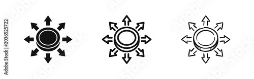 Fotografija Expansion and Distribution Icon Set, Circle with Outgoing Arrows in Solid, Outli