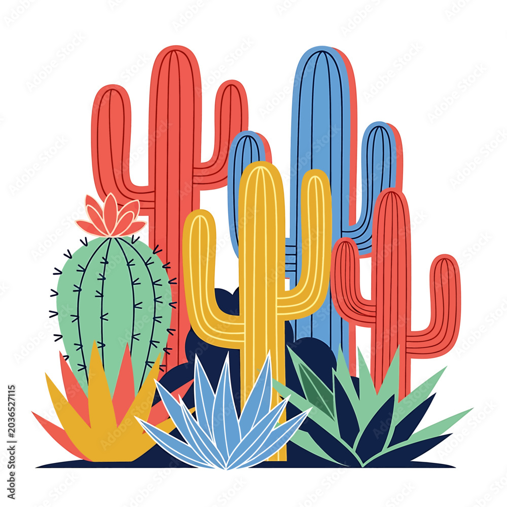 Obraz premium Colorful cacti and succulent plants.