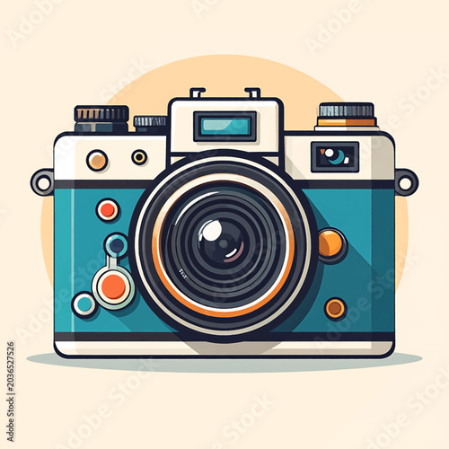 Vintage Teal Camera with Lens.