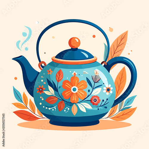 Vintage Teapot with Floral Design Elements.