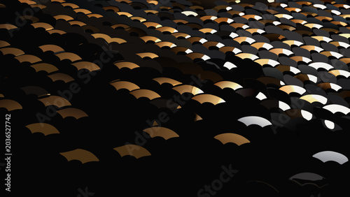 Canvas Print Overlapping circles create an abstract golden and black pattern with a textured