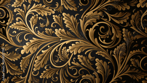 Foto Golden floral ornament a seamless repeating vector pattern on a dark background