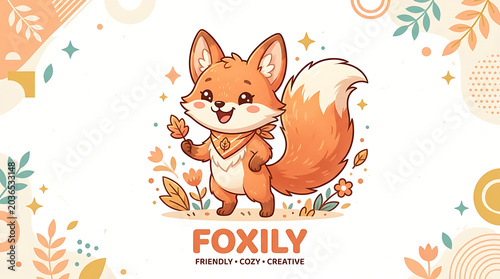 : Cute Fox Mascot Character Illustration with Soft Pastel Theme