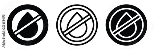 Photos No Water Drop Icon Set in Black and White for Design Projects