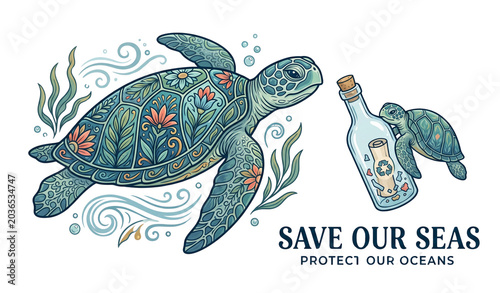 Untitled design - Sea Turtle SVG Bundle ? Floral Turtle on Bottle Ocean Animal Decorative Vector Illustration