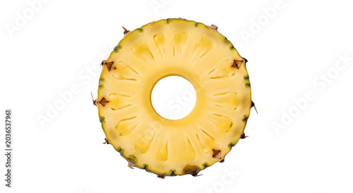 Pineapple slice cross section isolated on white background