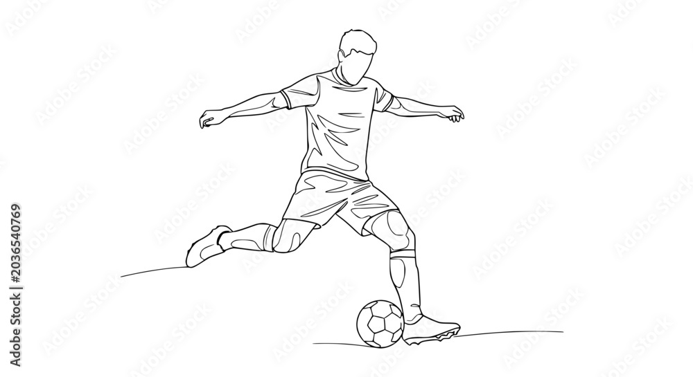 Fototapeta premium Soccer Player Kicking Ball - Continuous Line Art