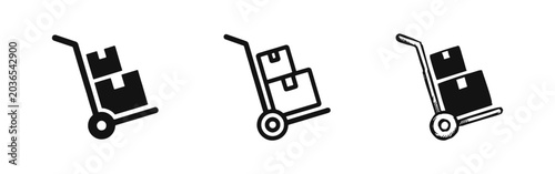 Foto Hand Truck with Boxes Icons Set, Delivery and Logistics Service Symbol