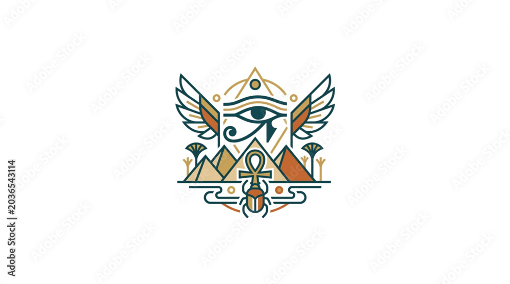 Obraz premium Ancient Egyptian Symbol with Eye of Horus and Pyramids.