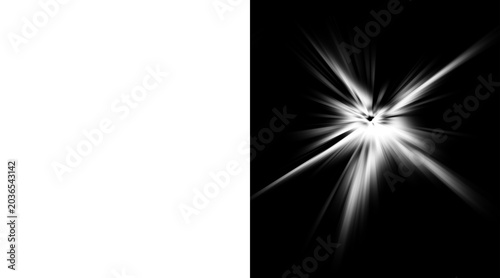 Foto Abstract white light burst on black background, bright star flare with radial ra