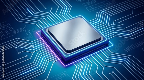 Central Computer Processor CPU, Quantum computer, data processing concept - 3d illustration