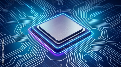 Central Computer Processor CPU, Quantum computer, data processing concept - 3d illustration