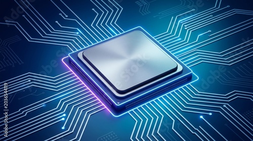 Central Computer Processor CPU, Quantum computer, data processing concept - 3d illustration