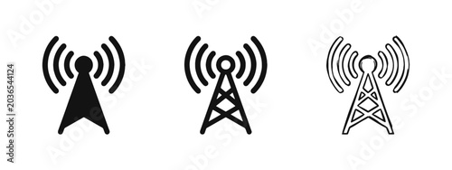 Wireless Signal Tower and Antenna Icons Set for Communication