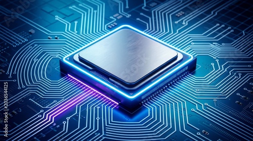 Central Computer Processor CPU, Quantum computer, data processing concept - 3d illustration