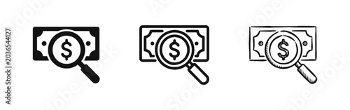 фотографія Financial Audit and Search Icons Set with Money and Magnifying Glass