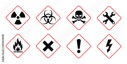 Foto Hazard Symbols Collection: A compilation of various hazard symbols representing different dangers