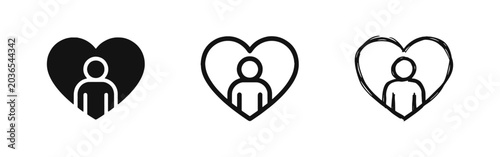 Schilderij op canvas Self Care and Emotional Support Icons with Person in Heart