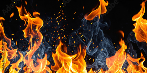 intense orange flames with ...