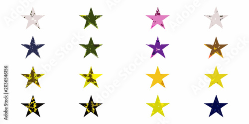 Obraz na płótnie Twelve Glitter Textured Starbursts Arranged In Rows White Background