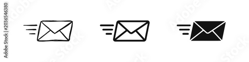 Vászonkép Fast mail delivery icon set in solid, outline, and hand-drawn styles representin