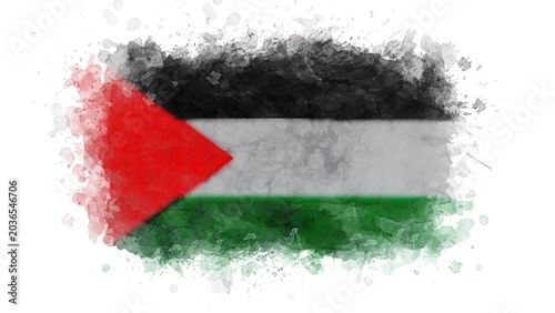 Obraz na płótnie The Palestinian flag is depicted with a watercolor splash effect, symbolizing national identity and heritage in a stylized artistic representation against a white background