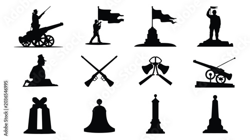 Foto American civil war vector set, vintage retro style flat design illustrations collection