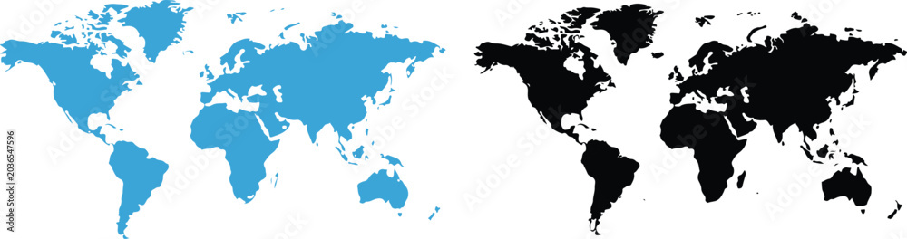 Fototapeta premium Two stylized flat world maps representing continents and oceans side by side