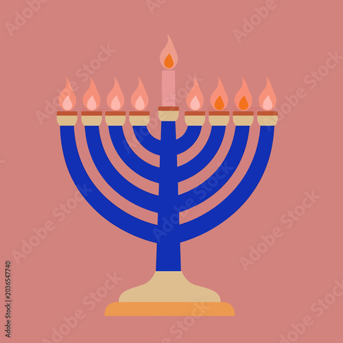 Billede på lærred Menorah with lit candles on Hanukkah 1.