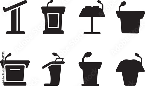 Tableau sur toile Podium Speech Icon Set Public Speaking Political Debate Silhouette Vector Illust