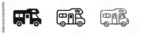 Foto Camper van icon set, recreational vehicle RV symbol, travel and outdoor camping