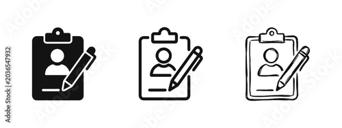Tableau sur toile User profile registration icon set, clipboard and pen symbol, employee record an