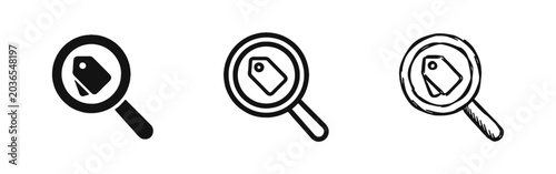 Slika na platnu Price Tag Search and Discount Discovery Icon Set - Solid, Outline, and Sketch St