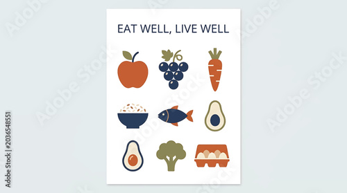 Healthy food icons on poster.