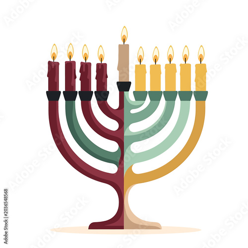 Billede på lærred Colorful Hanukkah Menorah with Candles.