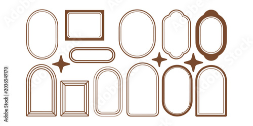 Brown outline shapes frames outlines empty in white background