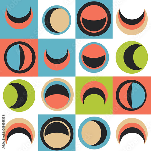 Colorful Geometric Lunar Phase Patterns Design.